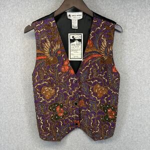 Vintage Ana Mori Vest Women Size All Size Purple Multi Floral Beaded Embellished